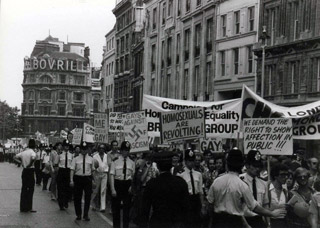 Photo of the first gay pride march through London, 1972.
